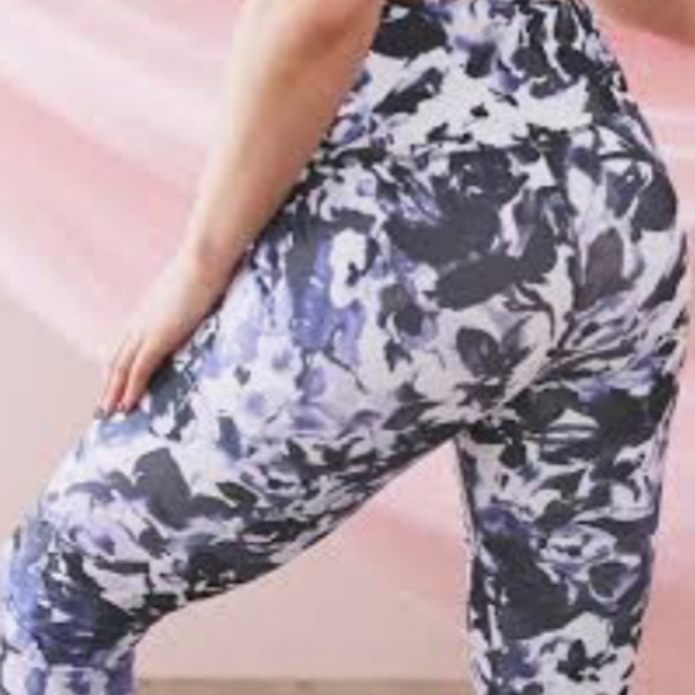 Gaiam Women's Size XS Leggings Carlie High Waisted Om Floral Blue White